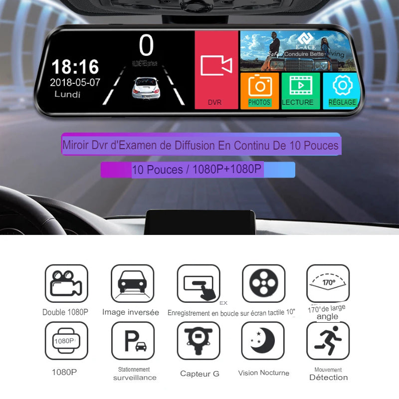 Stream Mirror Dash Cam avec vision de nuit